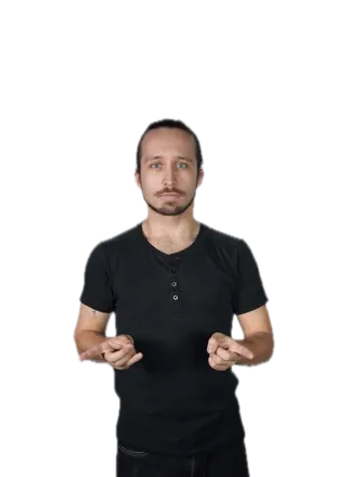 Mateusz P. Barczyk pokazuje gest Relate To: palce wskazujące obu dłoni skierowane ku sobie